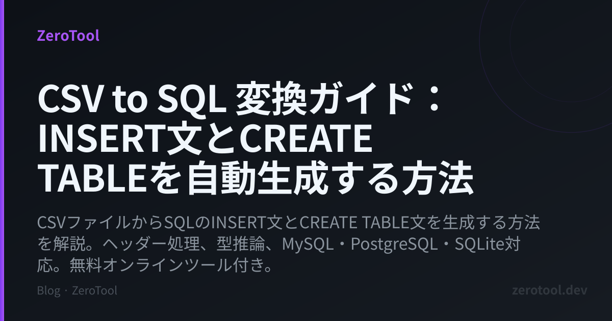CSV to SQL 変換ガイド：INSERT文とCREATE TABLEを自動生成する方法