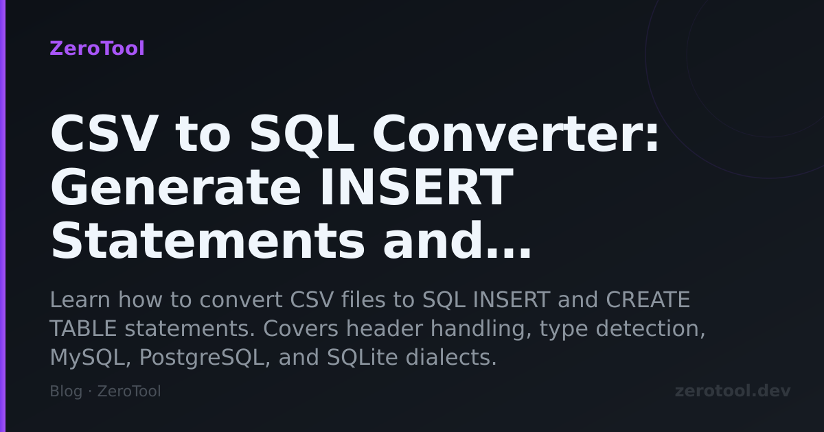 CSV to SQL Converter: Generate INSERT Statements and CREATE TABLE from CSV