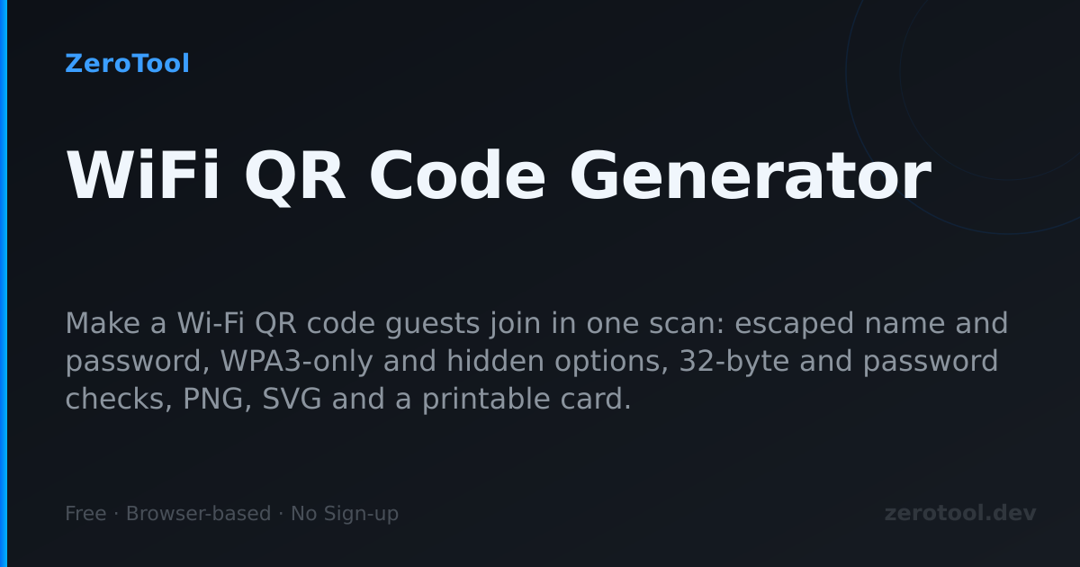 WiFi QR Code Generator — Free, Browser-Based | ZeroTool